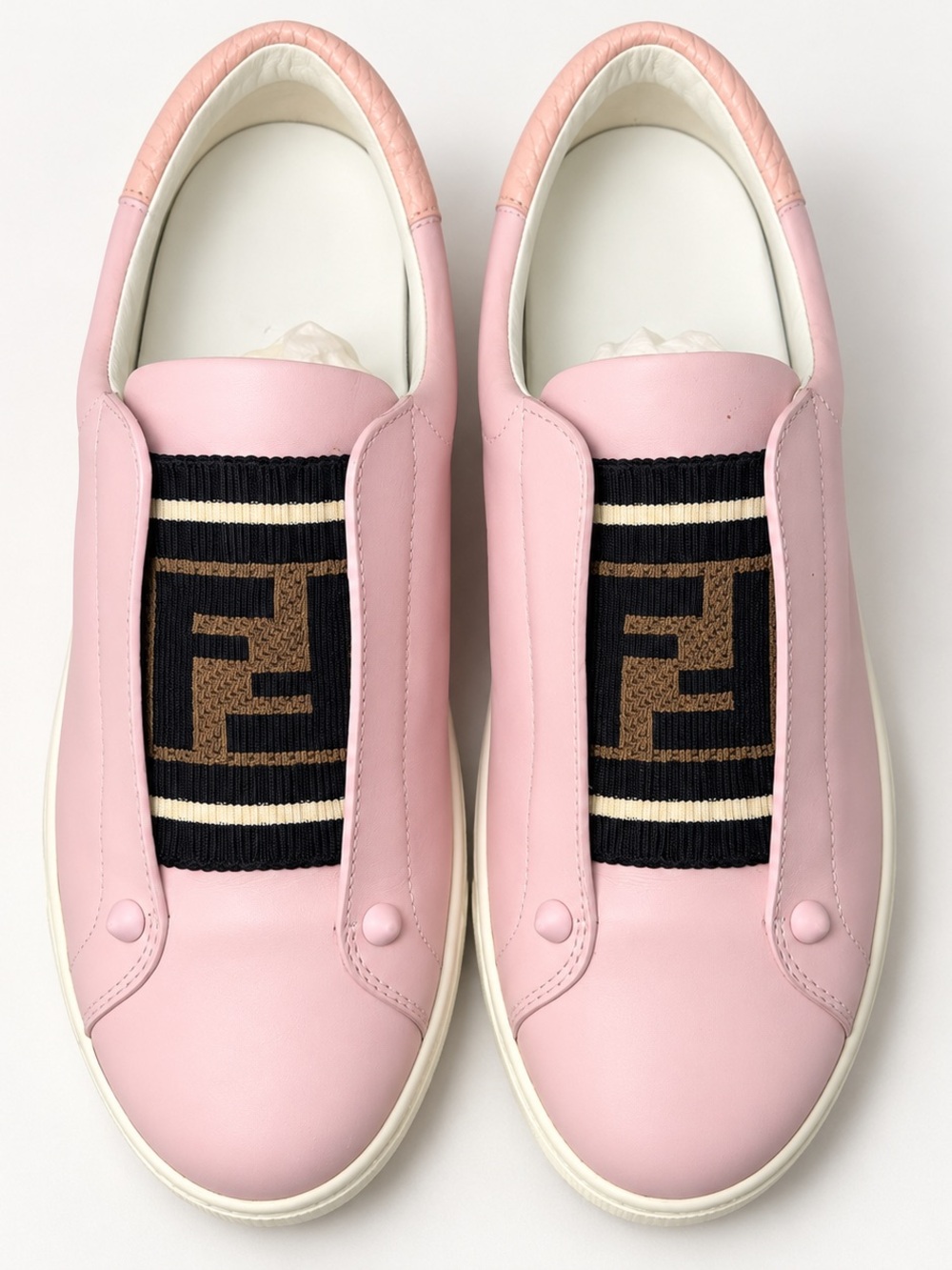 Fendi Pink Leather Slip-On Sneakers with Logo Knit Panel